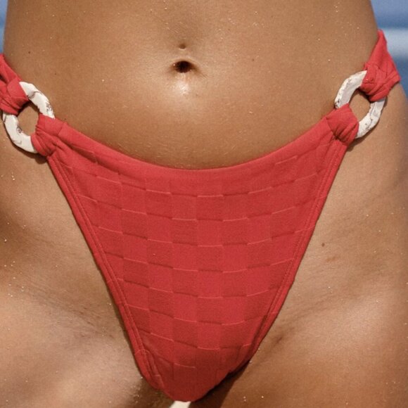 BERLOOK Red Jacquard O-Ring Bikini Bottom ONLY 15 - Picture 1 of 9